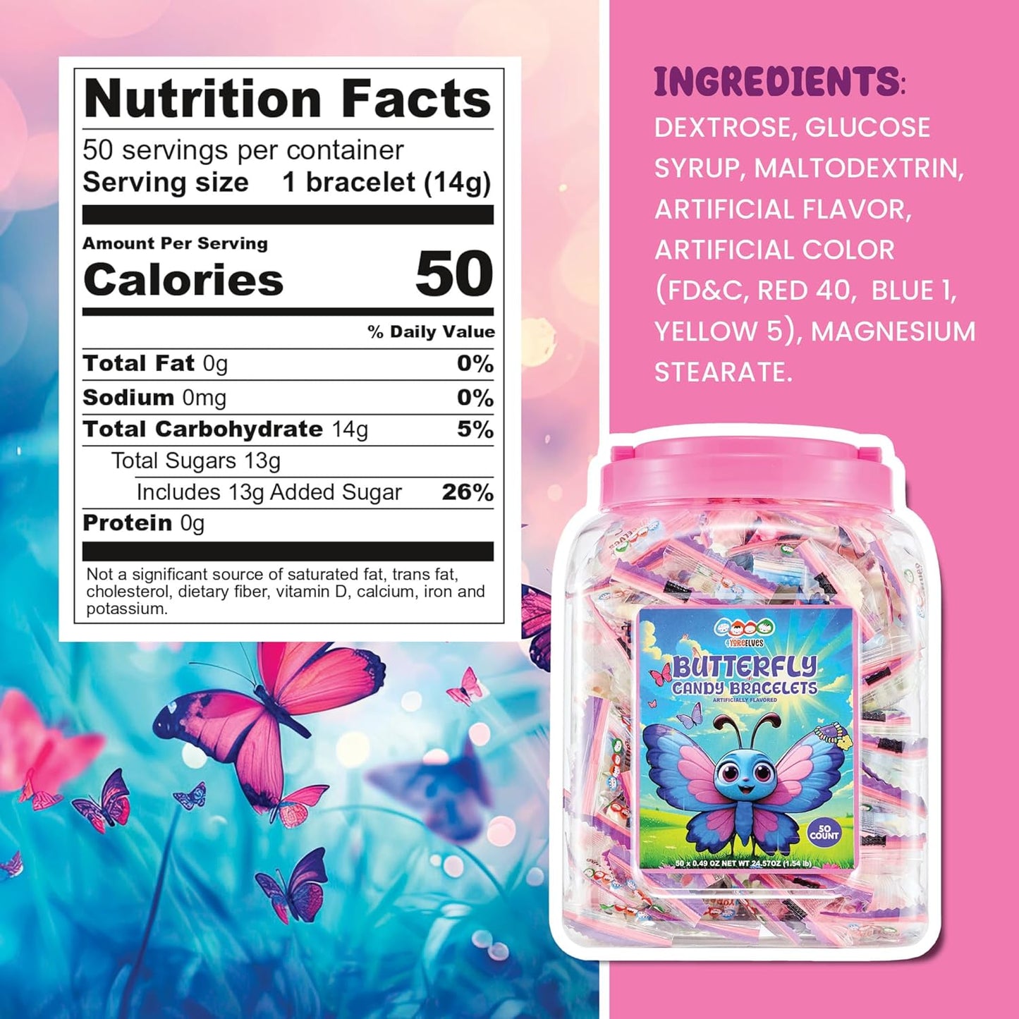 4YoreElves 50 Butterfly Candy Bracelets
