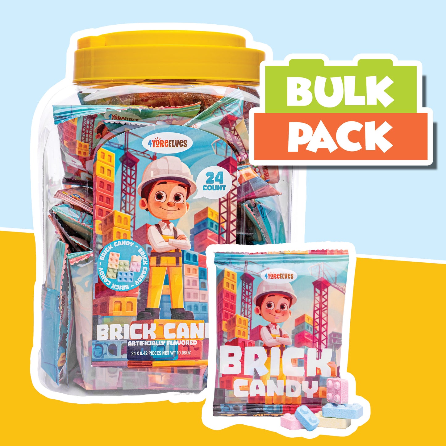 Candy Bricks, 24 Individual Party Favor Bags of Tutti Frutti Flavored Blocks