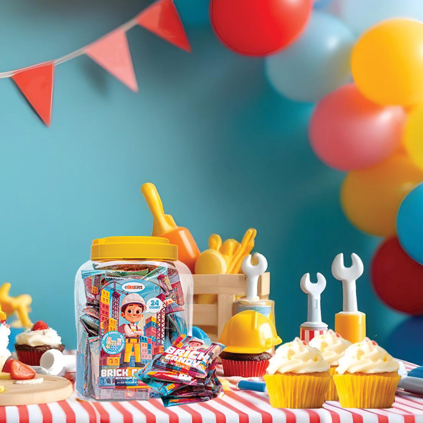 Candy Bricks, 24 Individual Party Favor Bags of Tutti Frutti Flavored Blocks