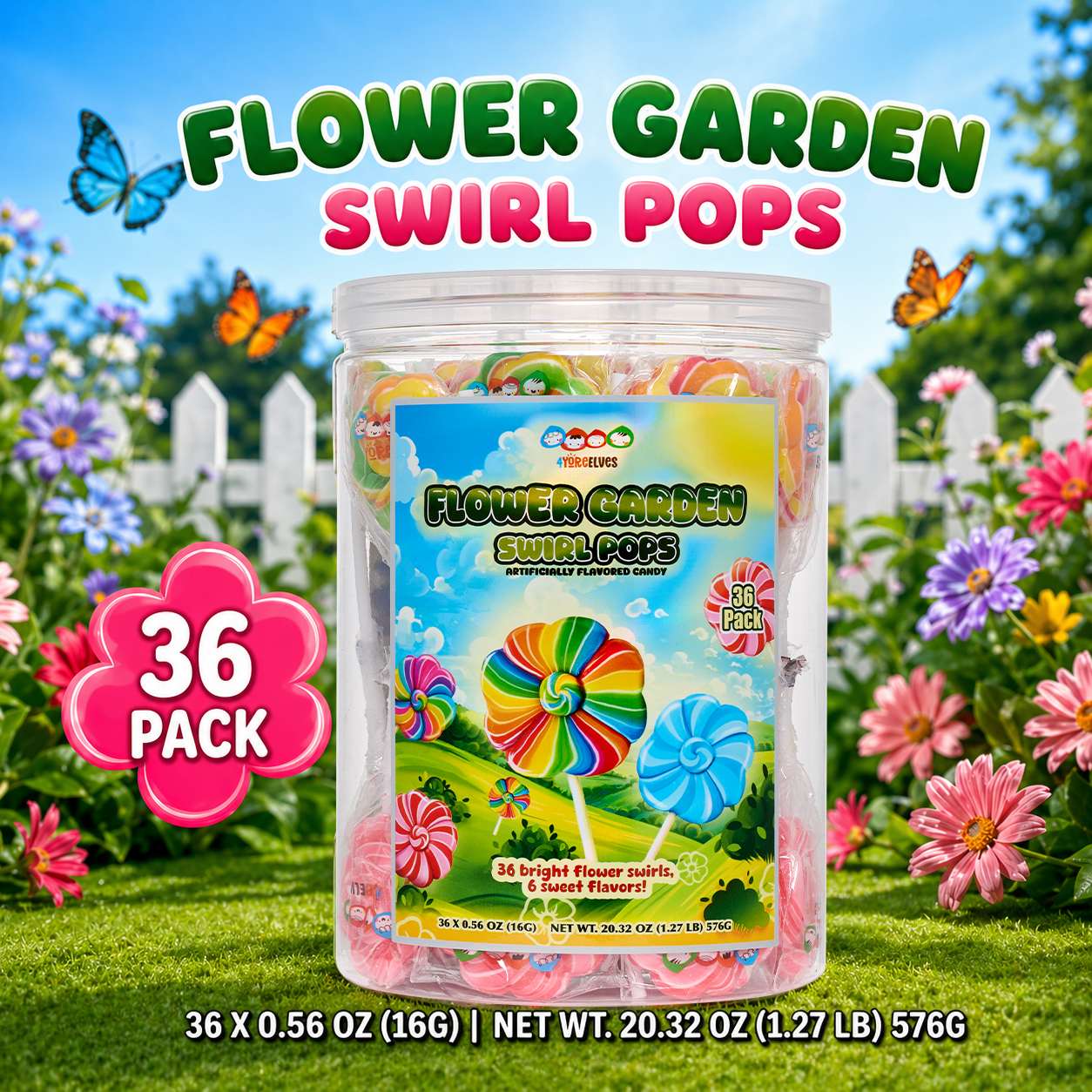 36 Flower Lollipops, Individually Wrapped