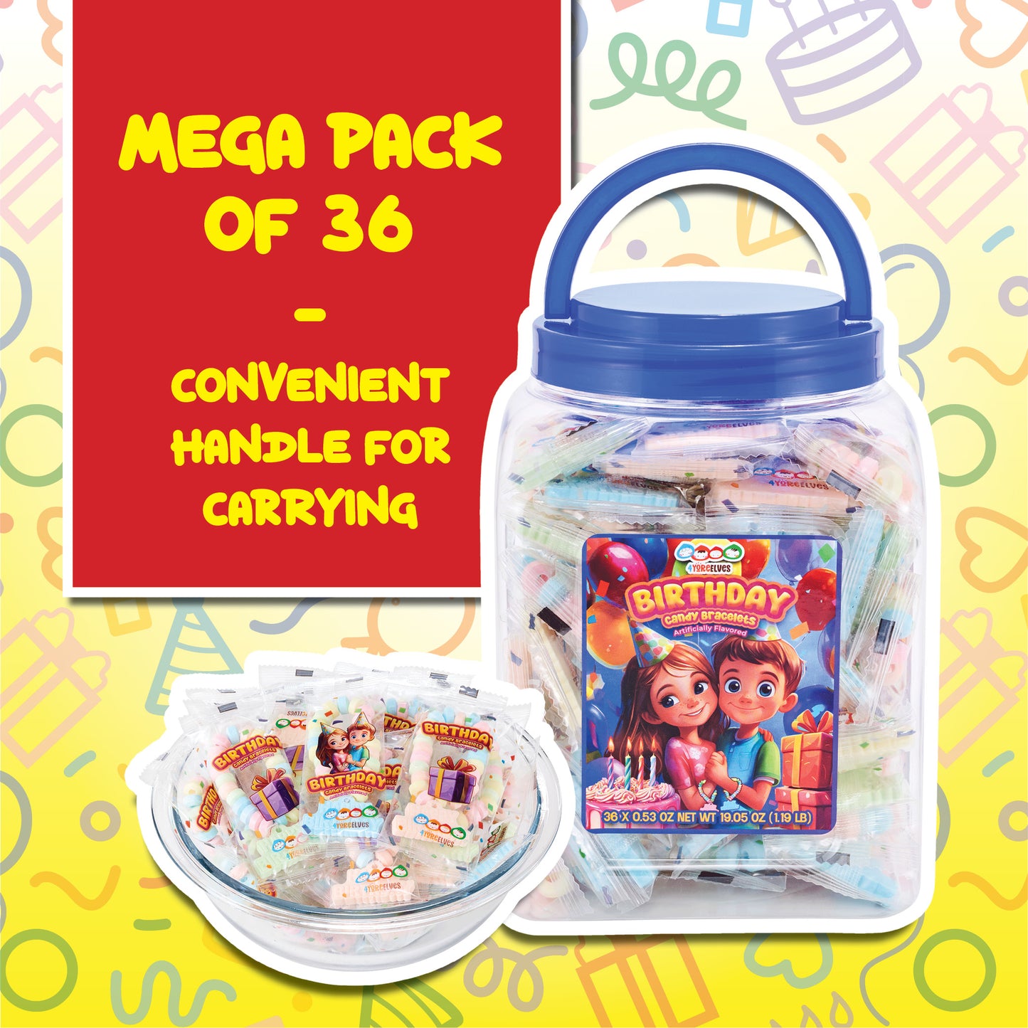 4YoreElves 36 Happy Birthday Candy Bracelets
