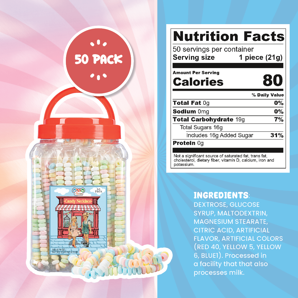 4YoreElves Individually Wrapped Candy Necklaces 50