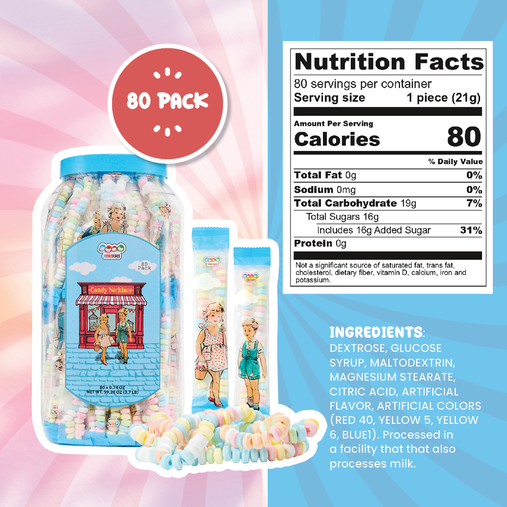 4YoreElves Individually Wrapped Candy Necklaces 80