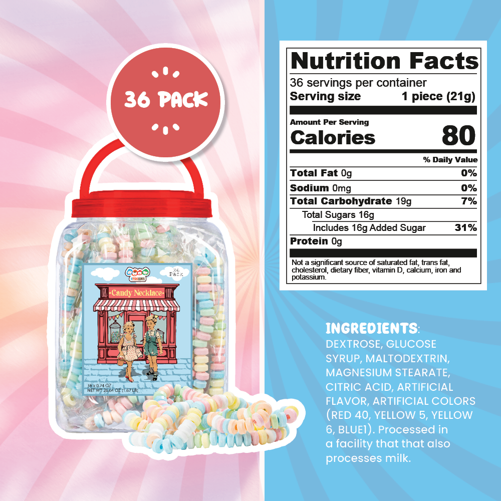 4YoreElves Individually Wrapped Candy Necklaces 36