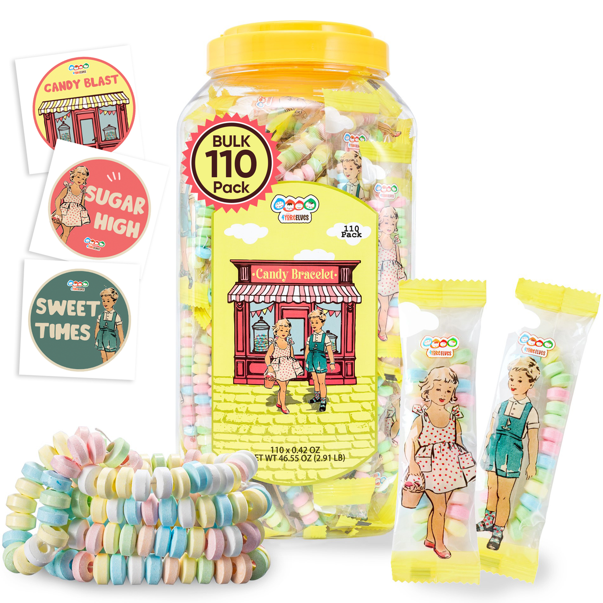 4YoreElves Individually Wrapped Candy Bracelets 110