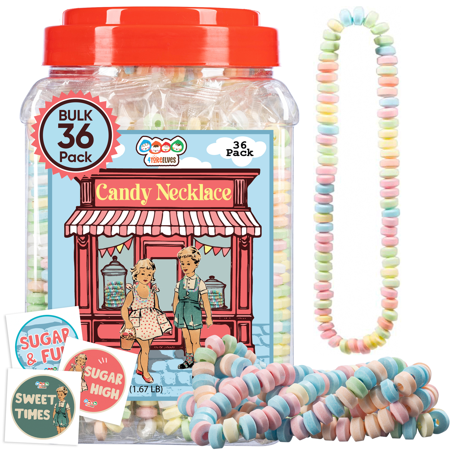 4YoreElves Individually Wrapped Candy Necklaces 36