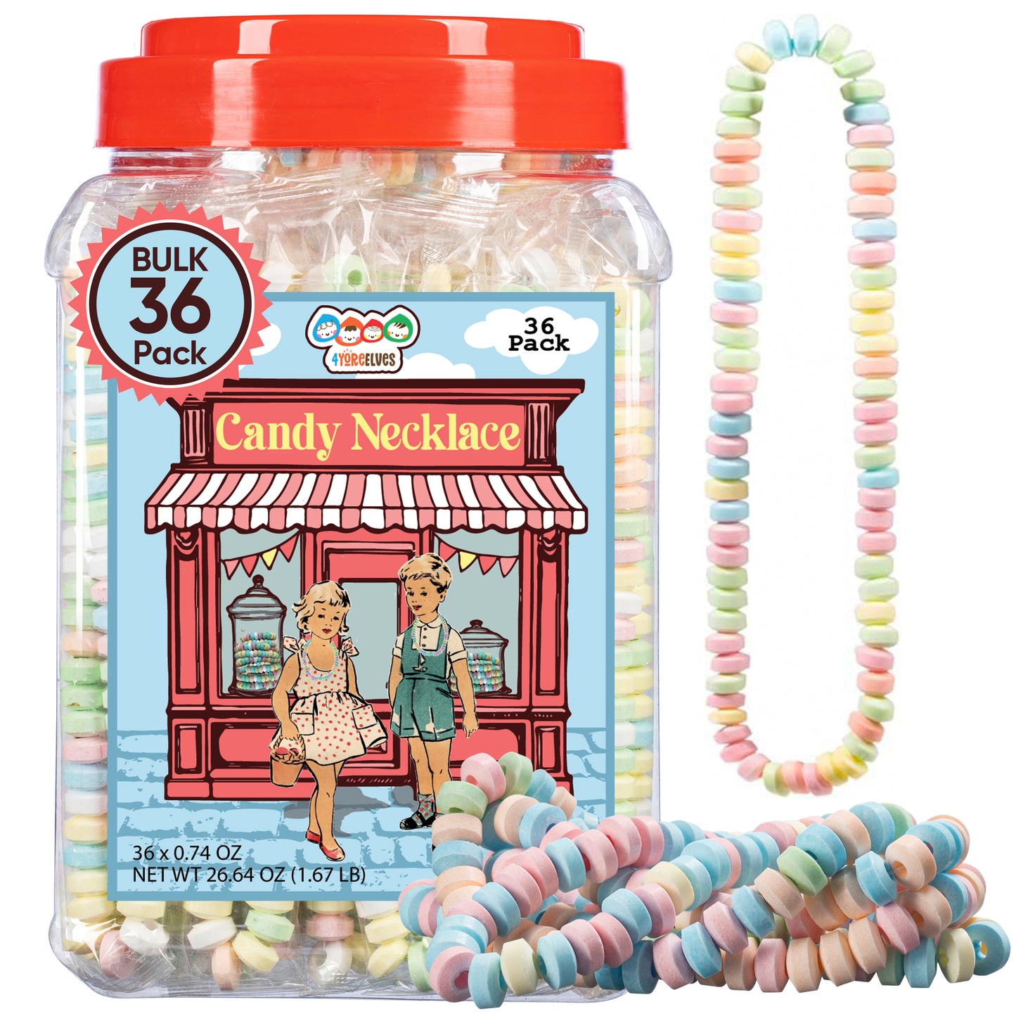 4YoreElves Individually Wrapped Candy Necklaces 36