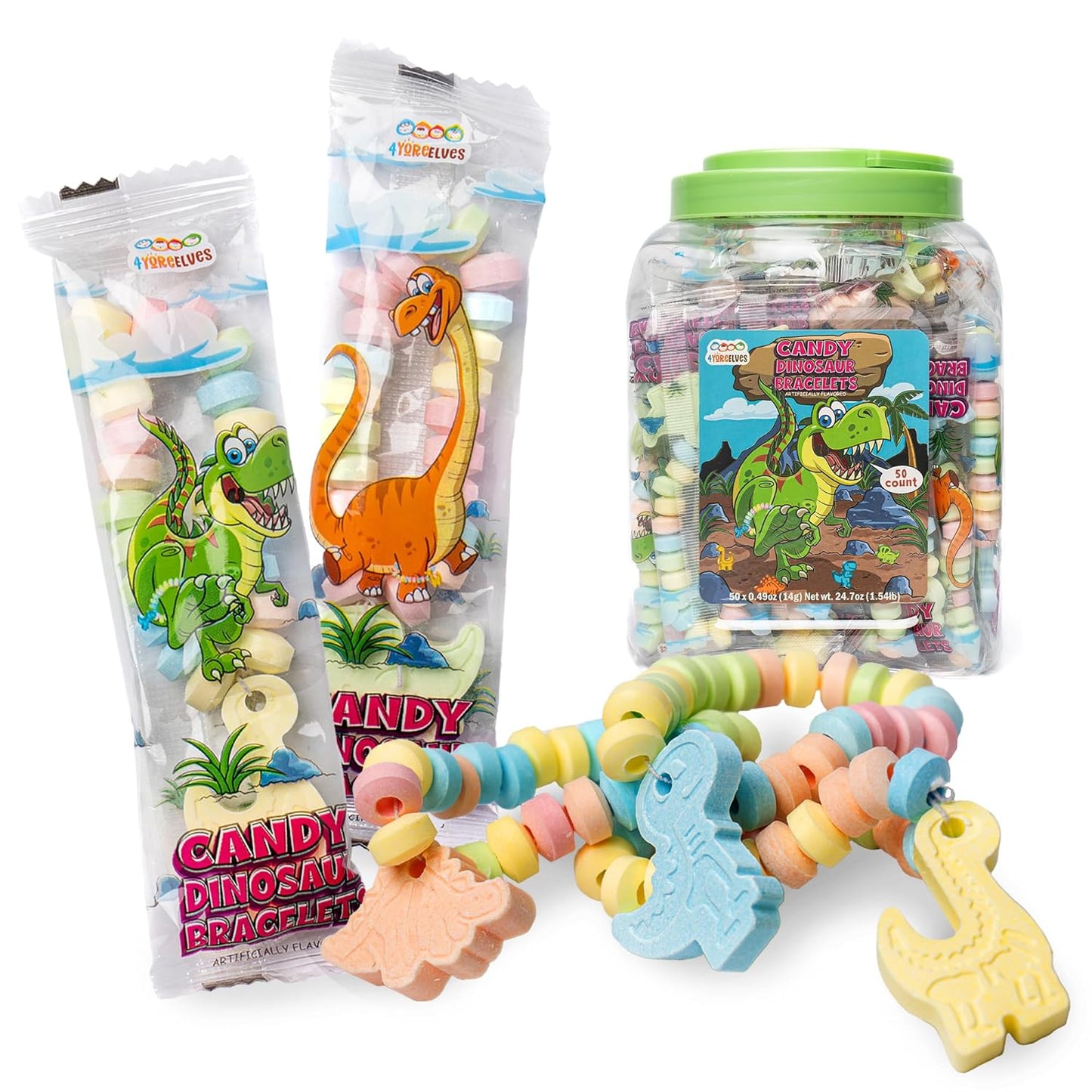 4YoreElves 50 Dinosaur Candy Bracelets with Dinosaur Pendants