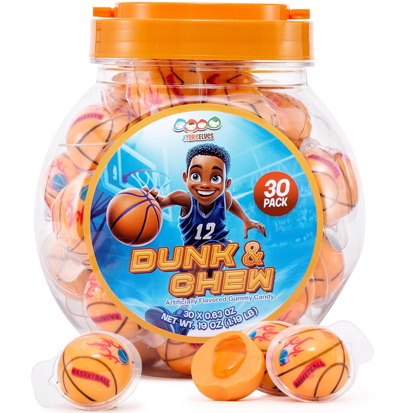 4YoreElves 30 Basketball Candy Gummy Balls with Orange Flavored Jelly Filling
