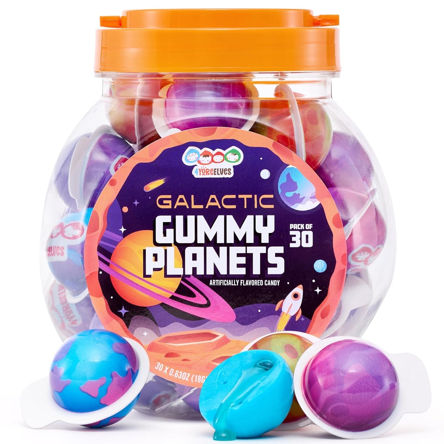 4YoreElves 30 Planet Gummies, Novelty Space Candy with Jelly Filling