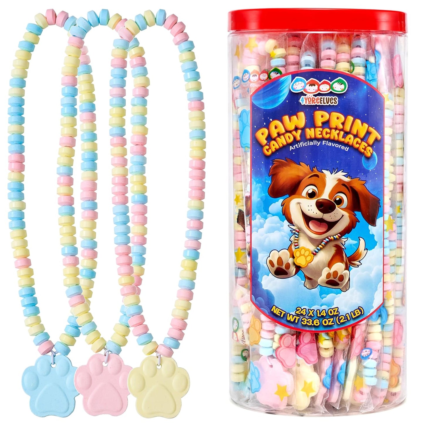 4YoreElves 24 Paw Print Candy Necklaces