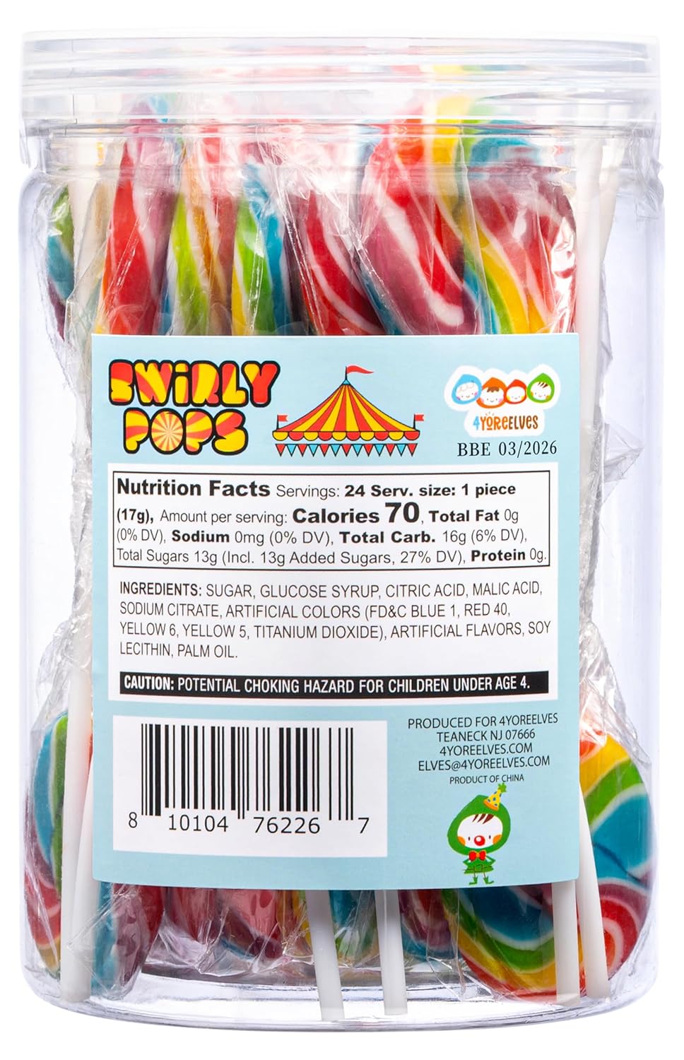 4YoreElves Circus Rainbow Lollipops 24 Pack