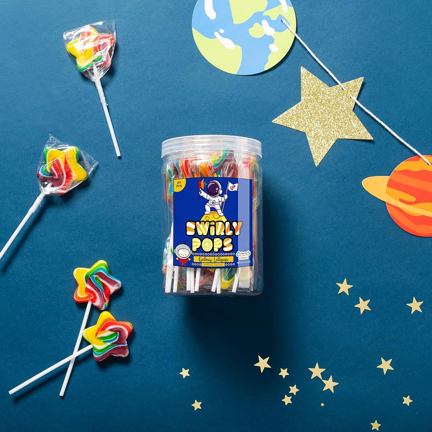 4YoreElves Galaxy Star Rainbow Lollipops Pack of 24