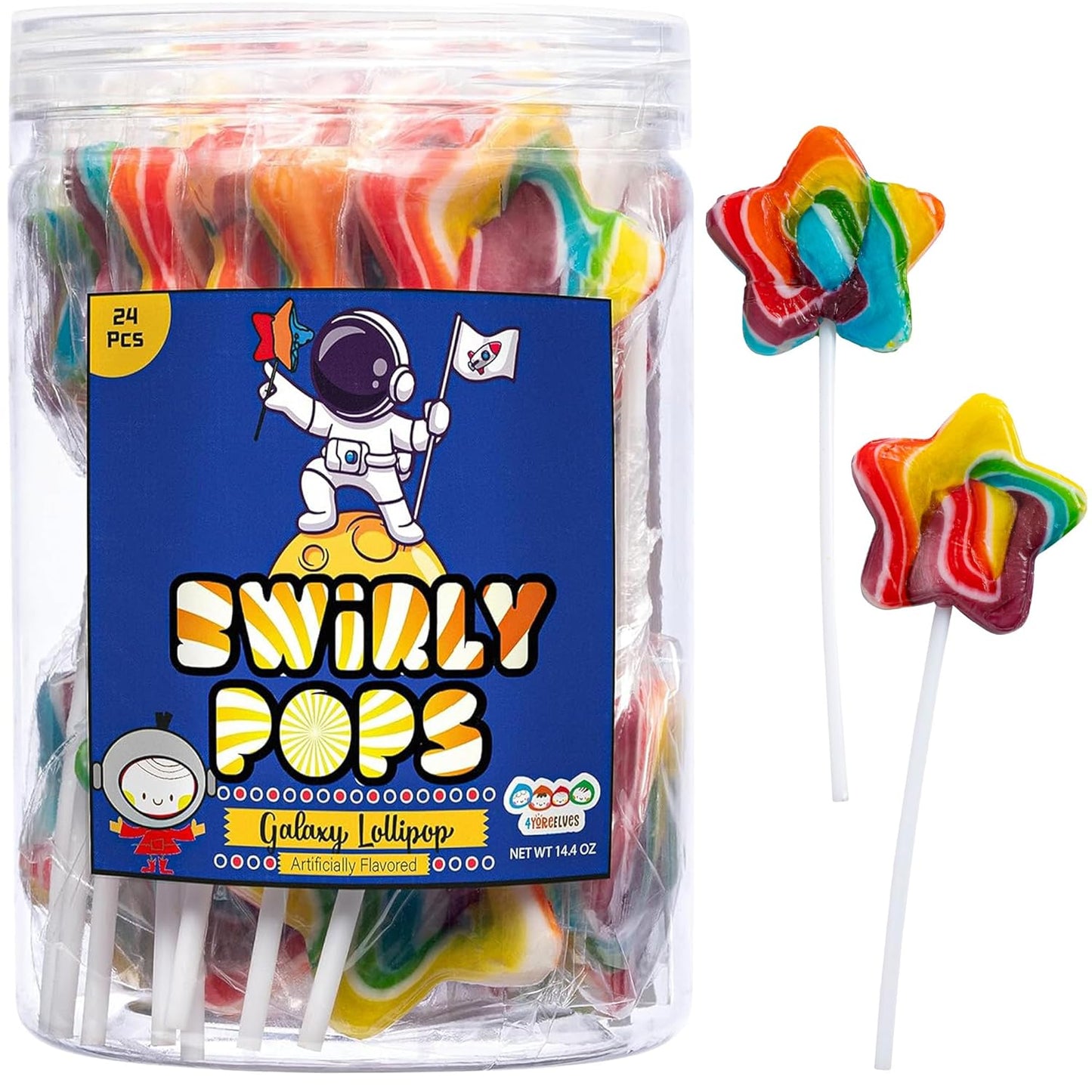 4YoreElves Galaxy Star Rainbow Lollipops Pack of 24