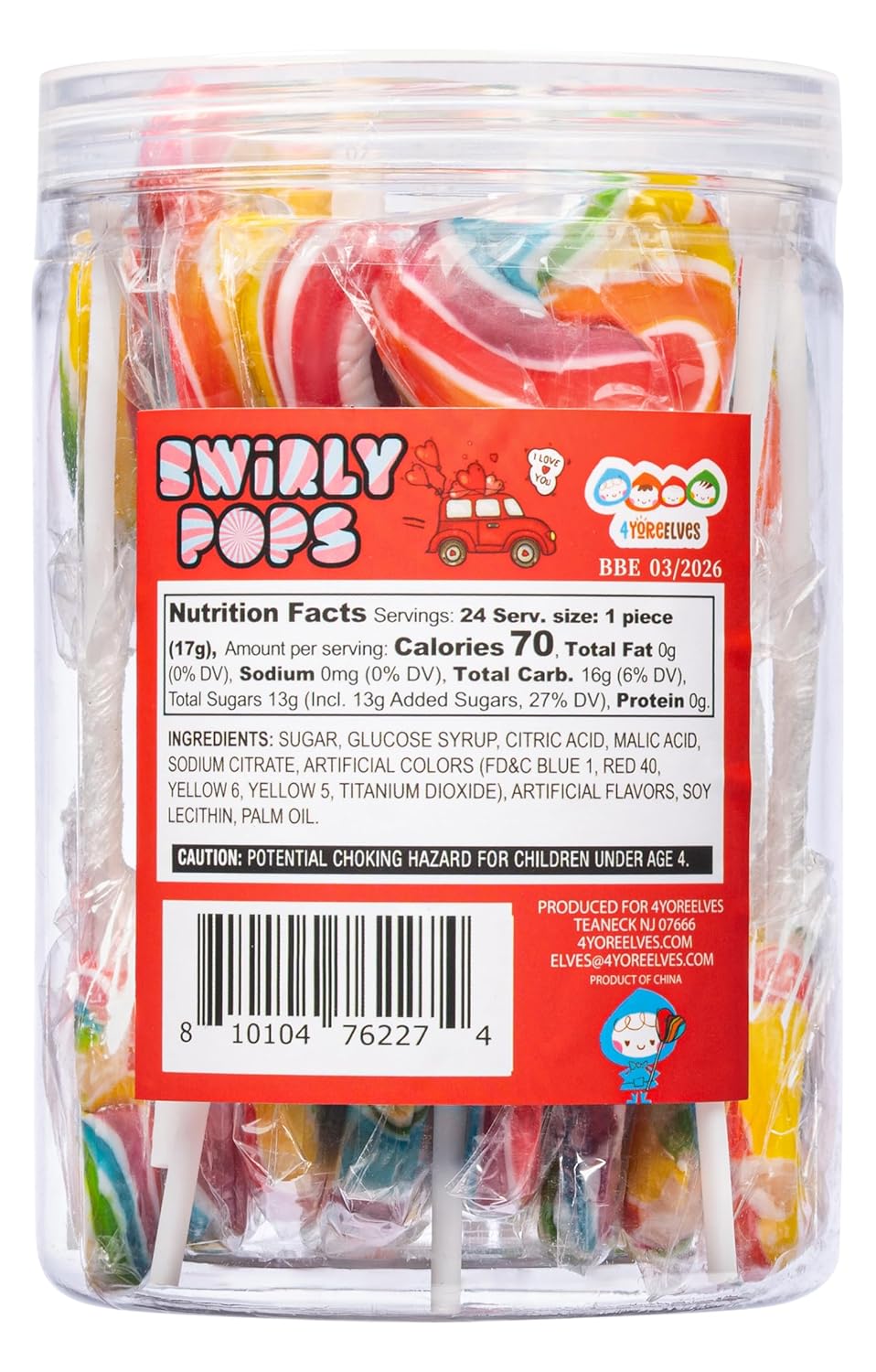 4YoreElves Valentine Heart Rainbow Lollipops Pack of 24