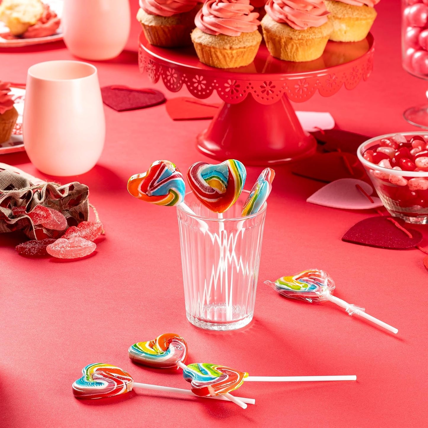 4YoreElves Valentine Heart Rainbow Lollipops Pack of 24