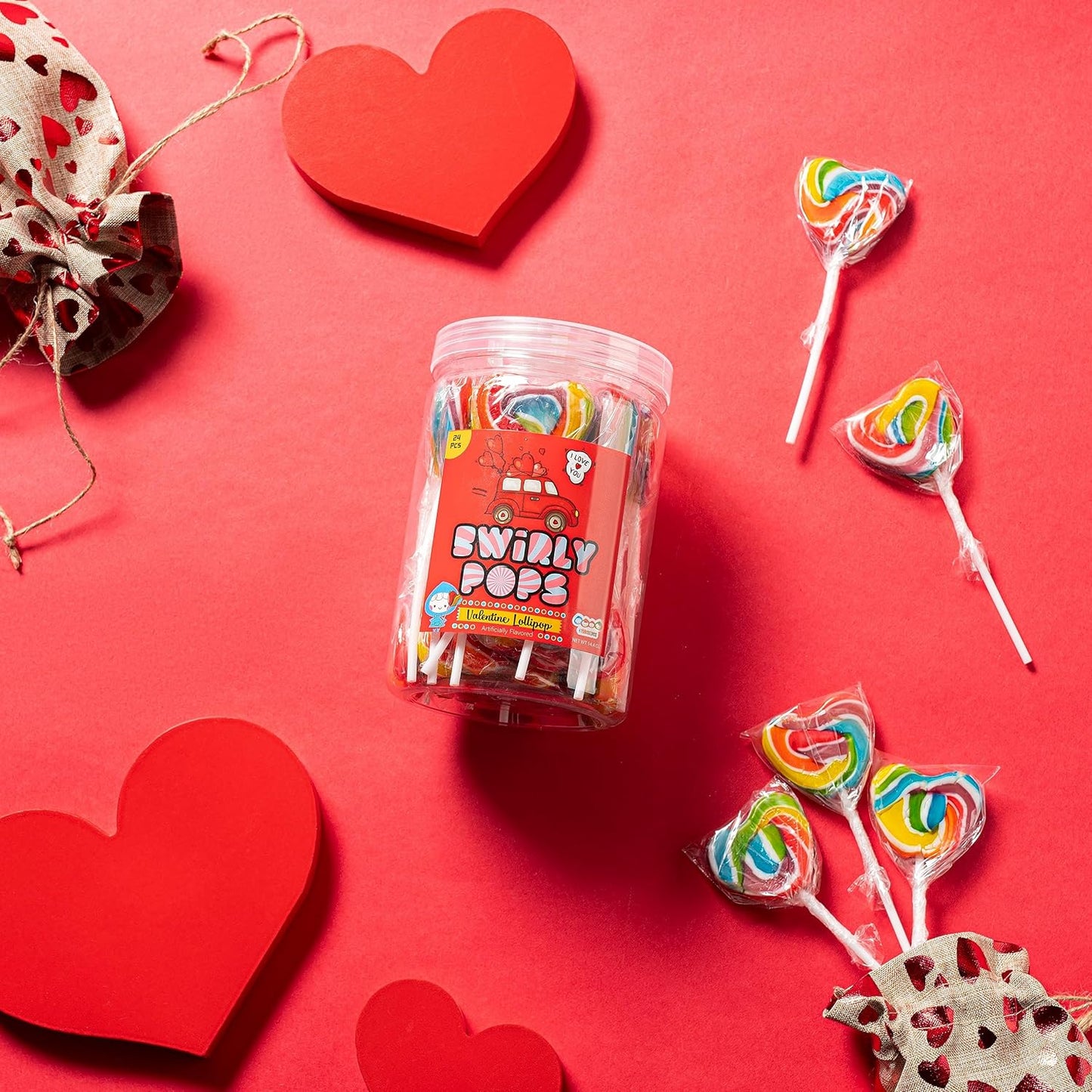 4YoreElves Valentine Heart Rainbow Lollipops Pack of 24