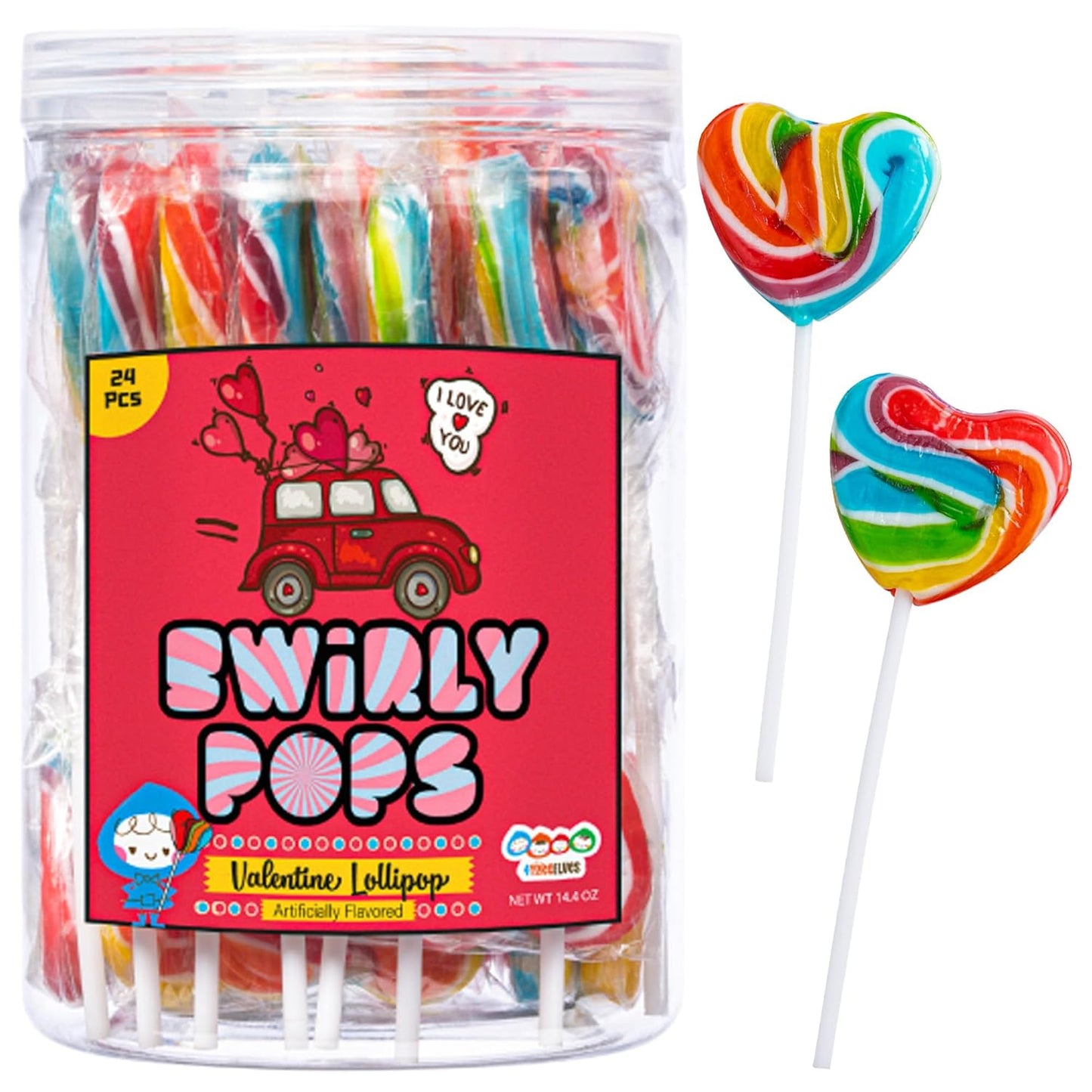 4YoreElves Valentine Heart Rainbow Lollipops Pack of 24
