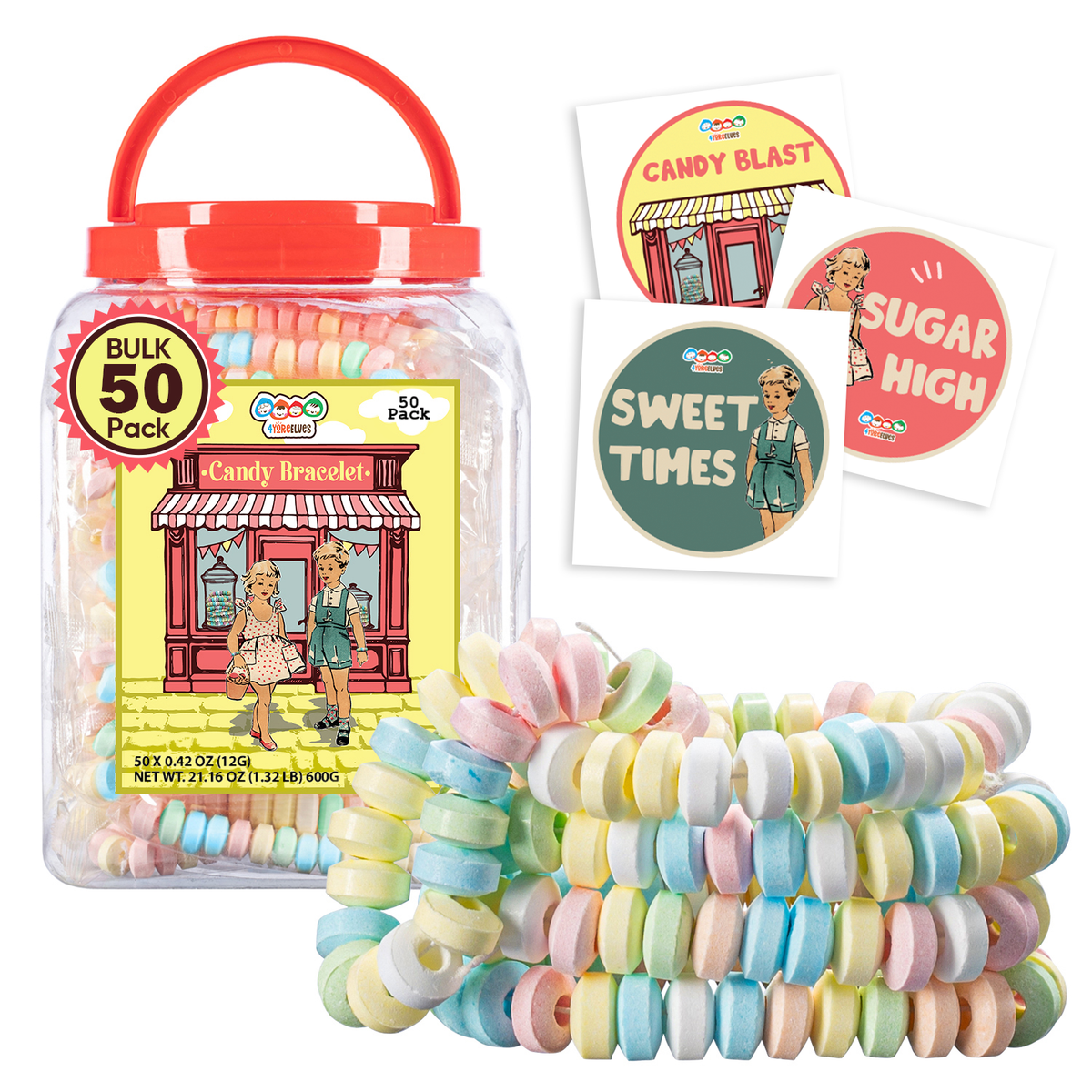 4YoreElves Individually Wrapped Candy Bracelets 50