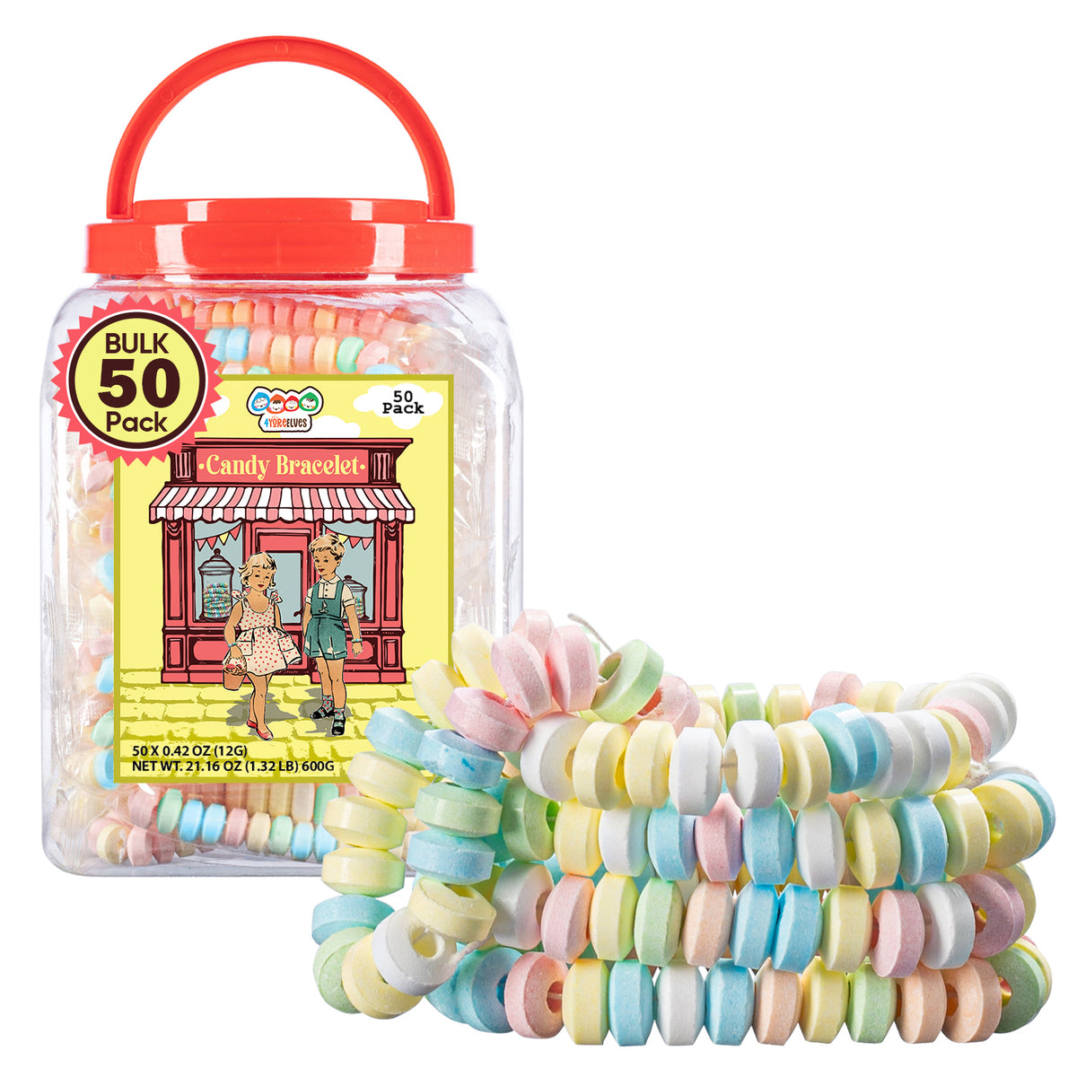 4YoreElves Individually Wrapped Candy Bracelets 50