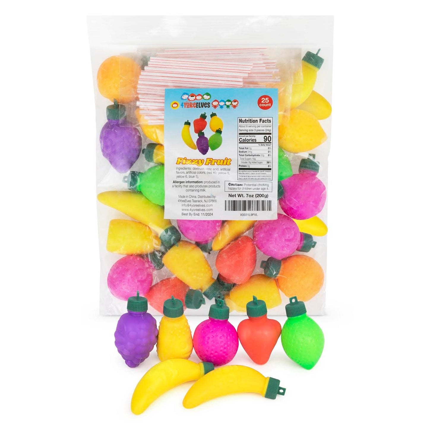 4YoreElves Plastic Fruit Filled with Powder Candy 60 pack