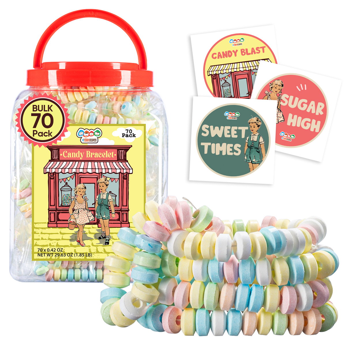 4YoreElves Individually Wrapped Candy Bracelets 70