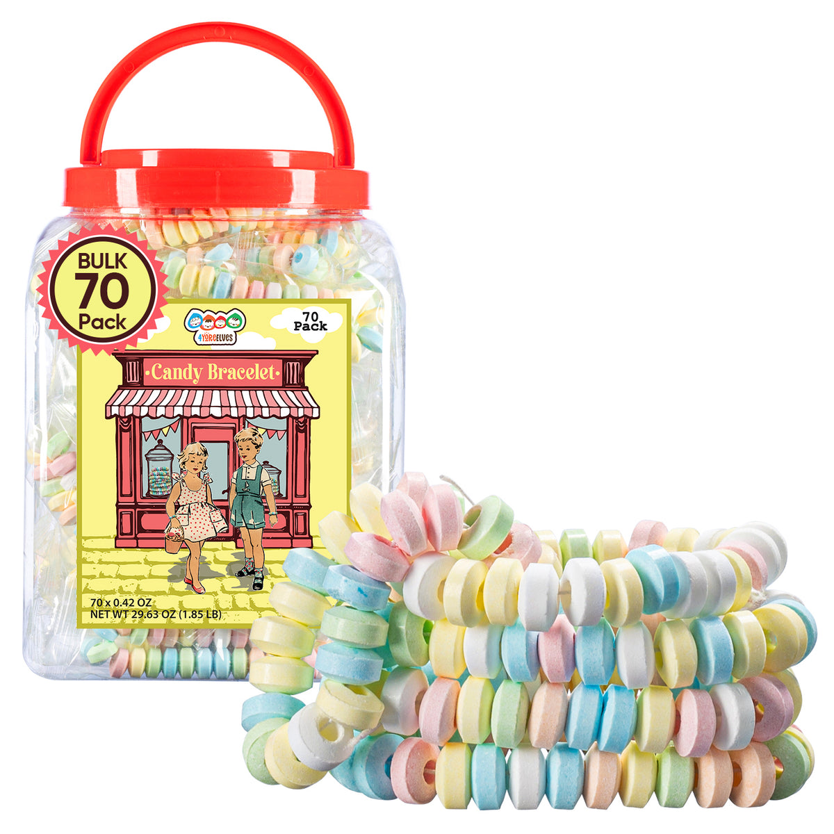 4YoreElves Individually Wrapped Candy Bracelets 70