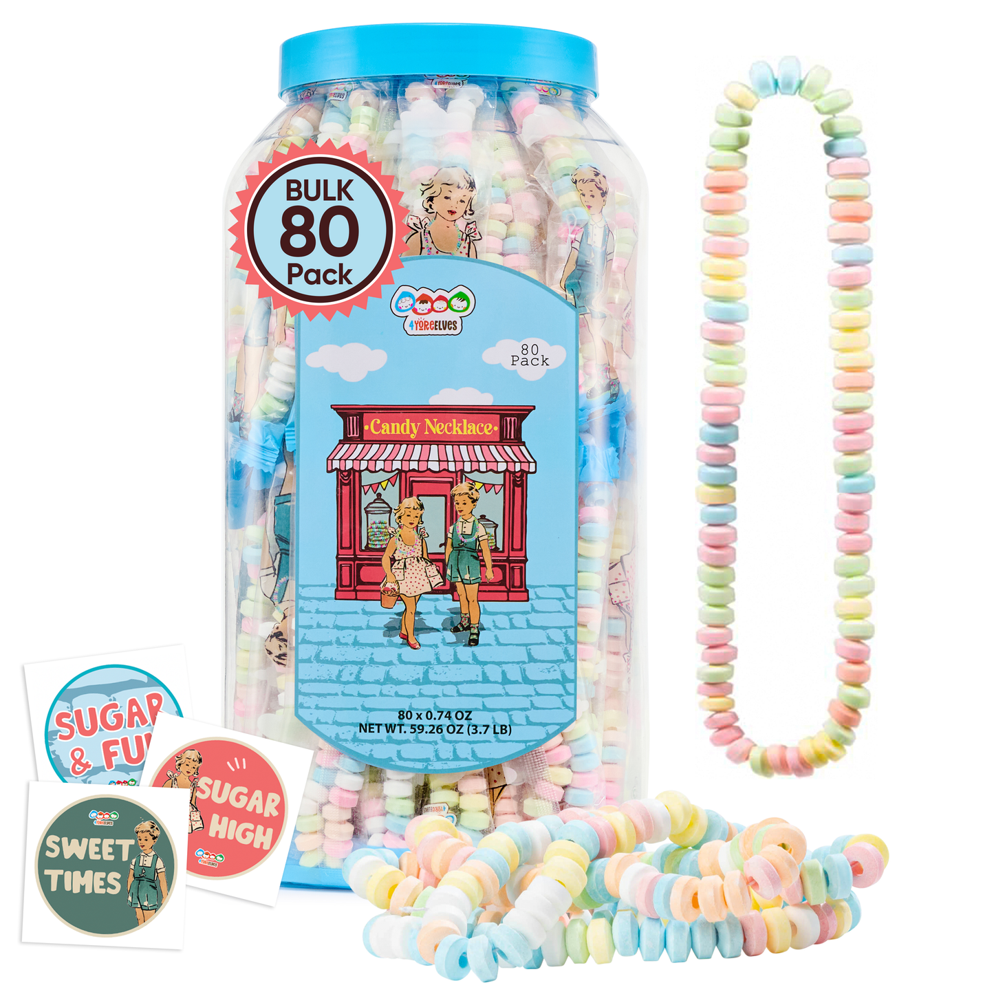 4YoreElves Individually Wrapped Candy Necklaces 80