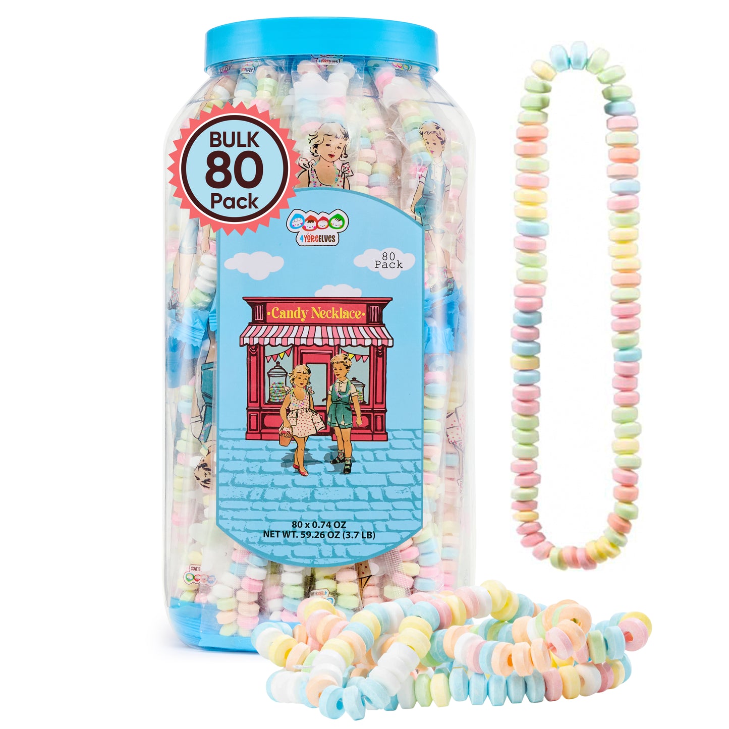 4YoreElves Individually Wrapped Candy Necklaces 80