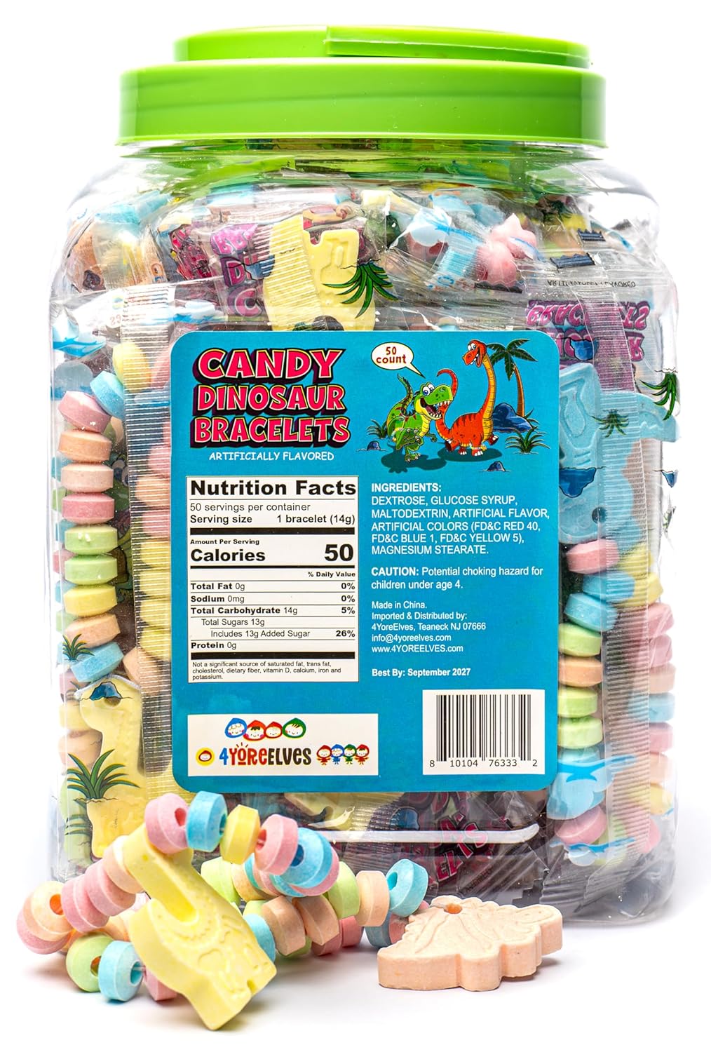 4YoreElves 50 Dinosaur Candy Bracelets with Dinosaur Pendants