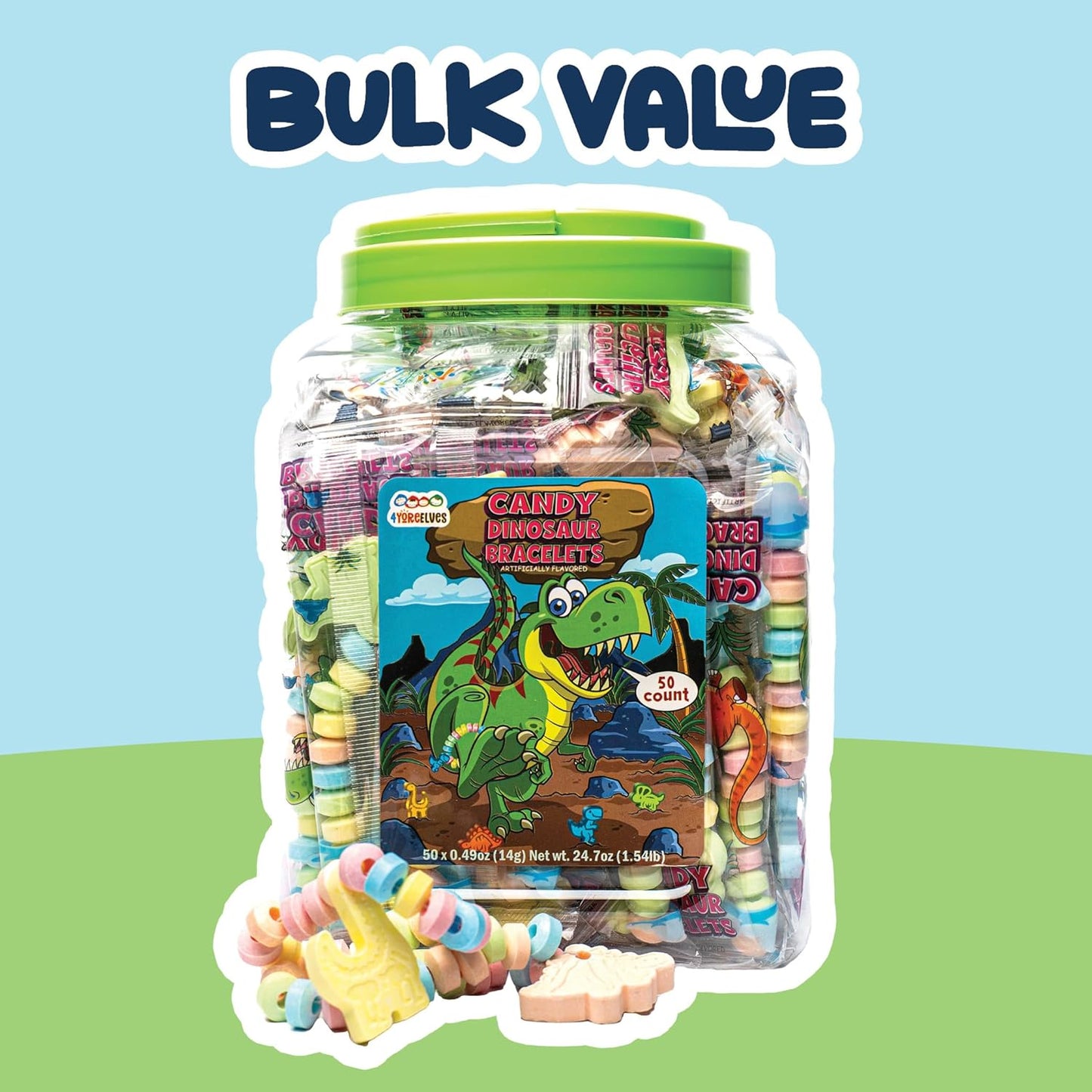 4YoreElves 50 Dinosaur Candy Bracelets with Dinosaur Pendants
