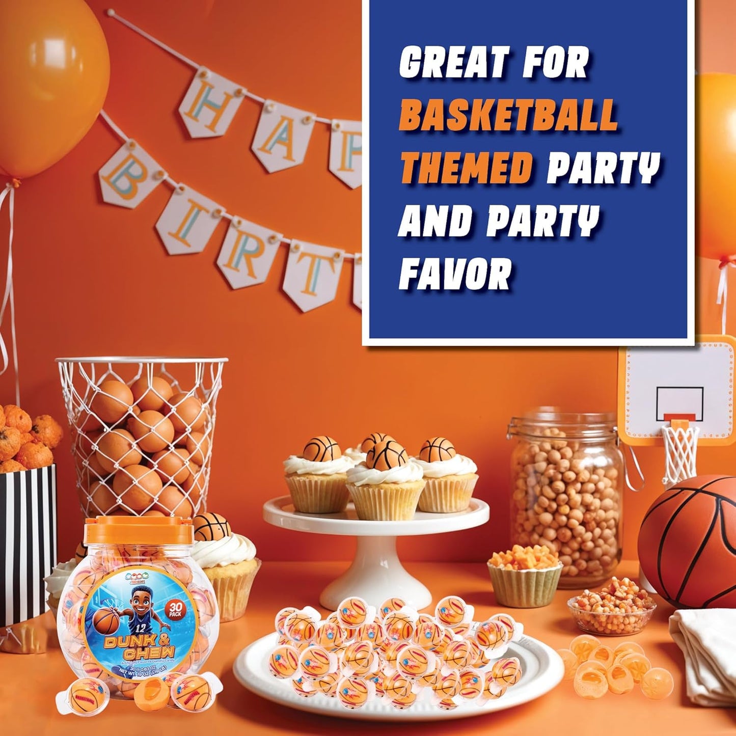 4YoreElves 30 Basketball Candy Gummy Balls with Orange Flavored Jelly Filling