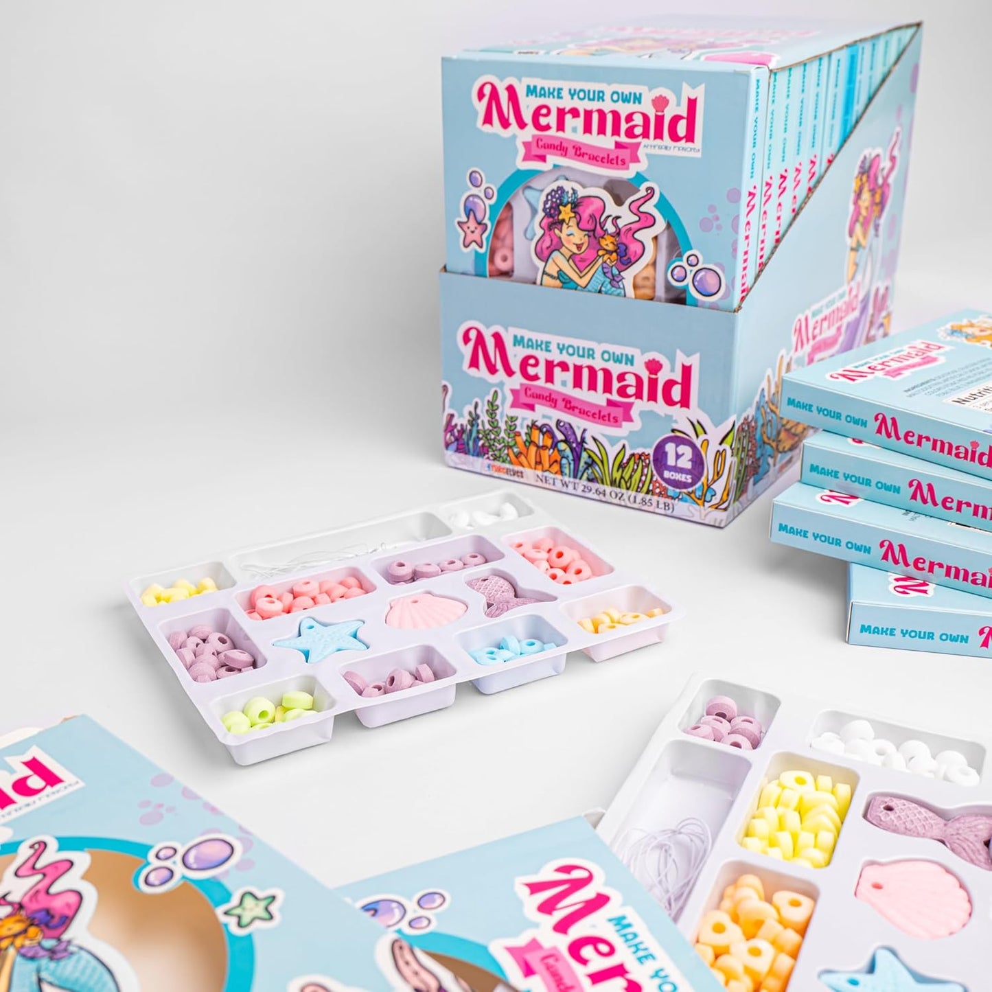 12 Mermaid Candy Bracelet Kits, String Your Own Candy Jewelry: Novelty Mermaid Candy Jewelry DIY Kit, Little Mermaid Party Favors, Box of 12 Individual Packs