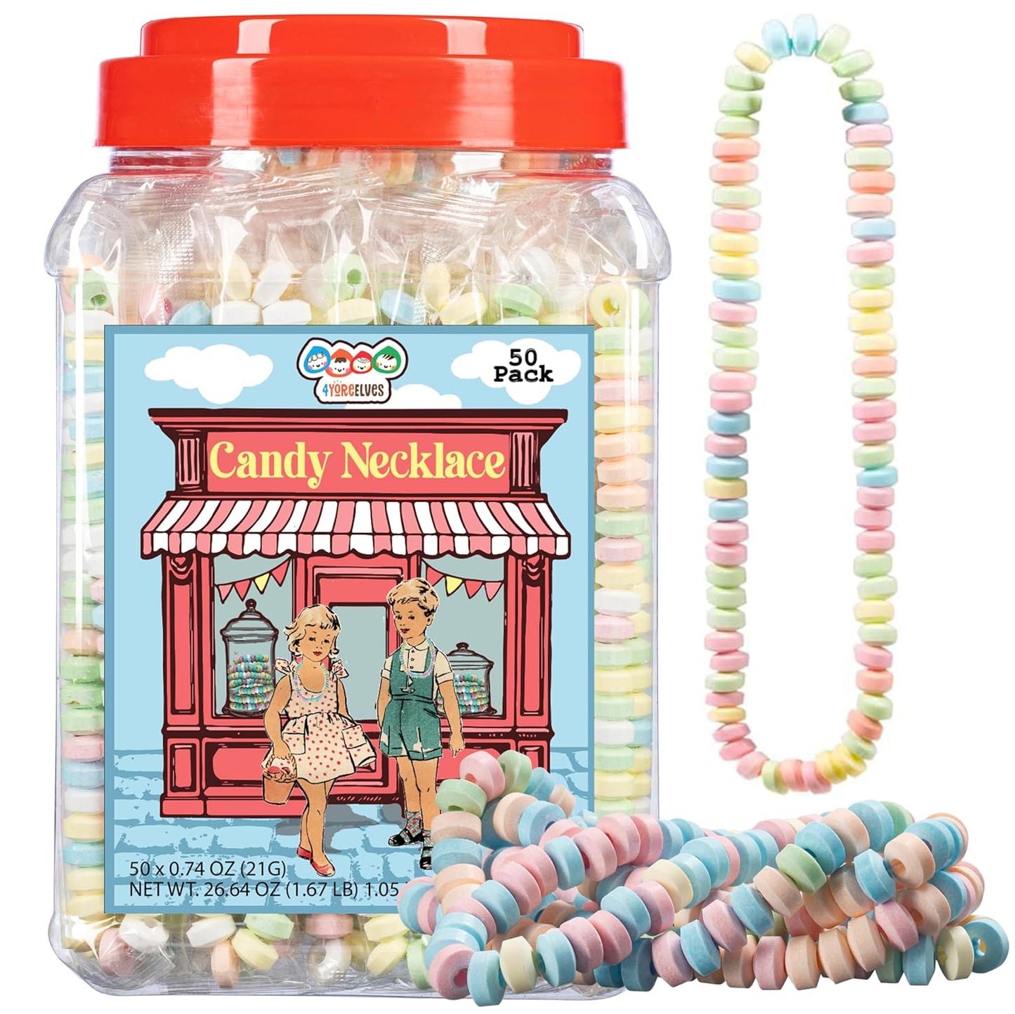 4YoreElves Individually Wrapped Candy Necklaces