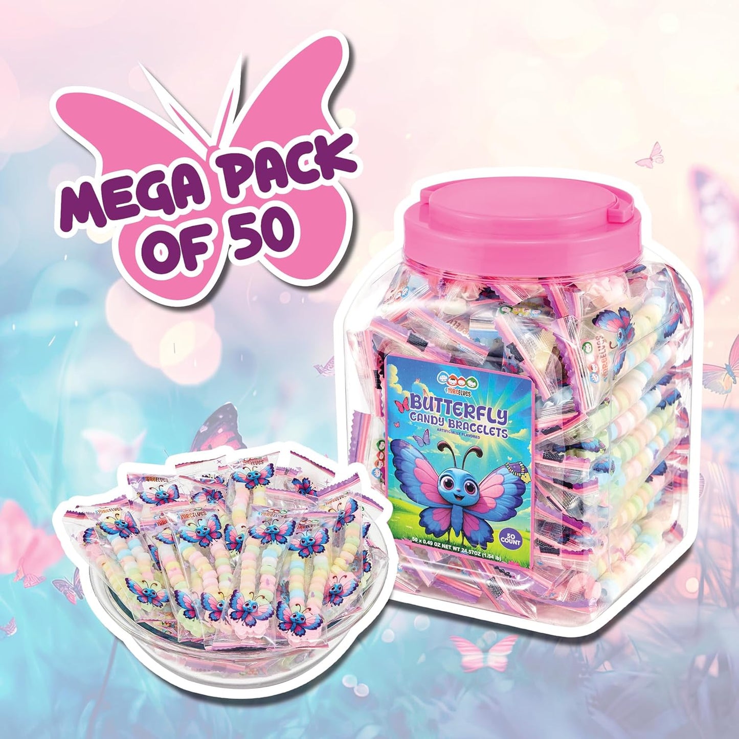 4YoreElves 50 Butterfly Candy Bracelets