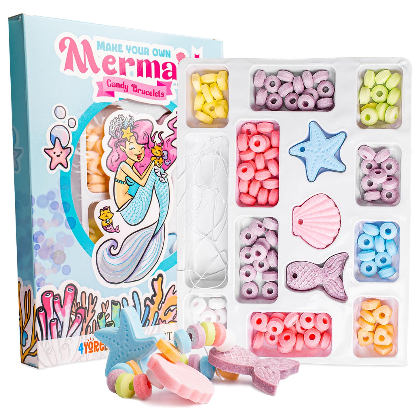 12 Mermaid Candy Bracelet Kits, String Your Own Candy Jewelry: Novelty Mermaid Candy Jewelry DIY Kit, Little Mermaid Party Favors, Box of 12 Individual Packs