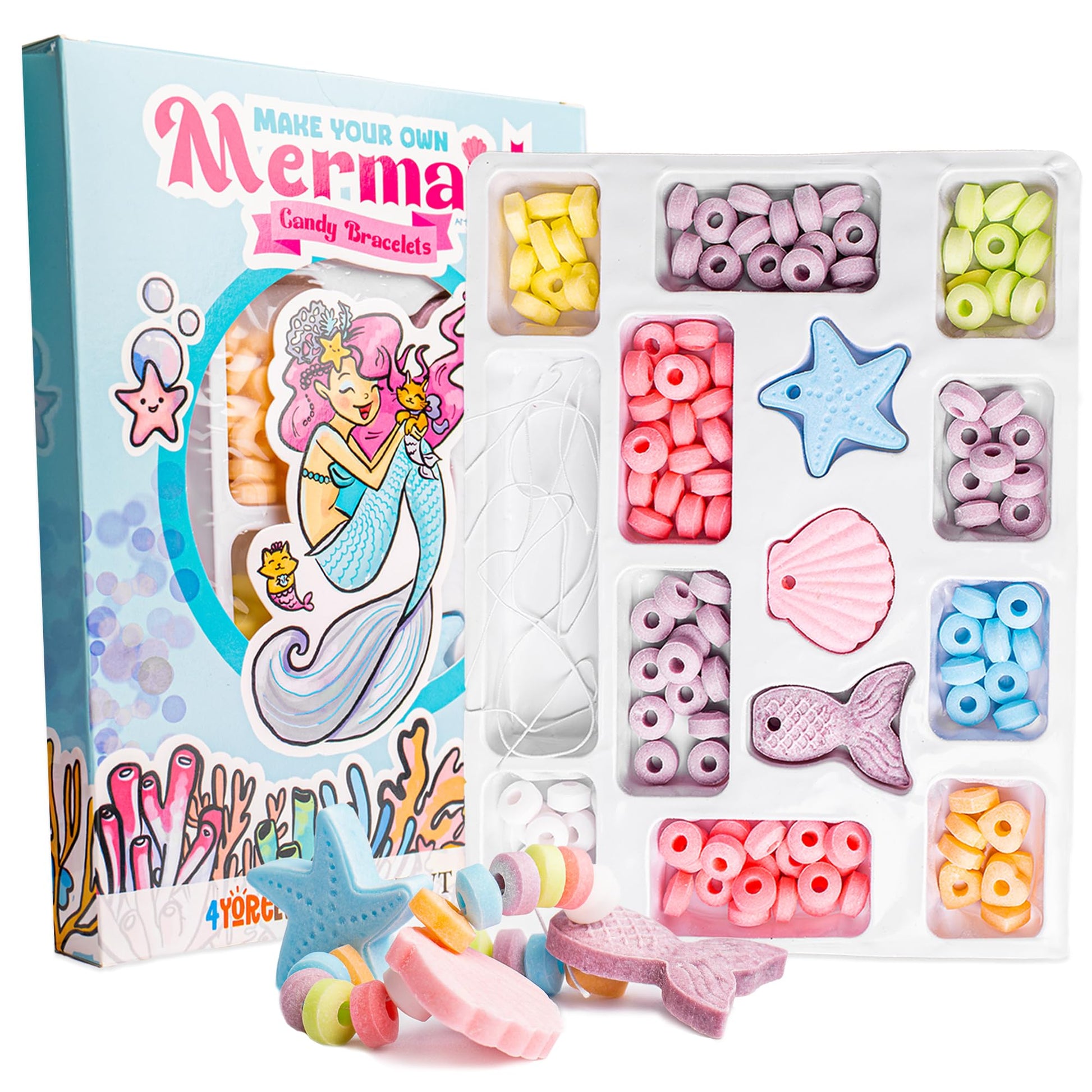 12 Mermaid Candy Bracelet Kits, String Your Own Candy Jewelry: Novelty Mermaid Candy Jewelry DIY Kit, Little Mermaid Party Favors, Box of 12 Individual Packs