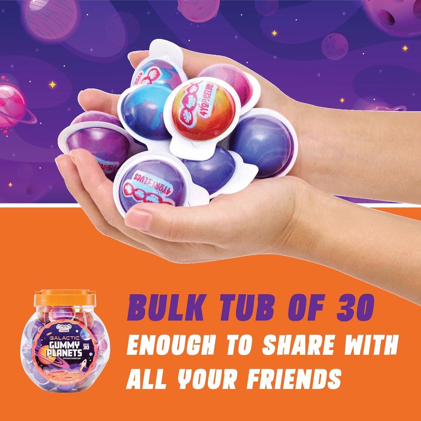 4YoreElves 30 Planet Gummies, Novelty Space Candy with Jelly Filling