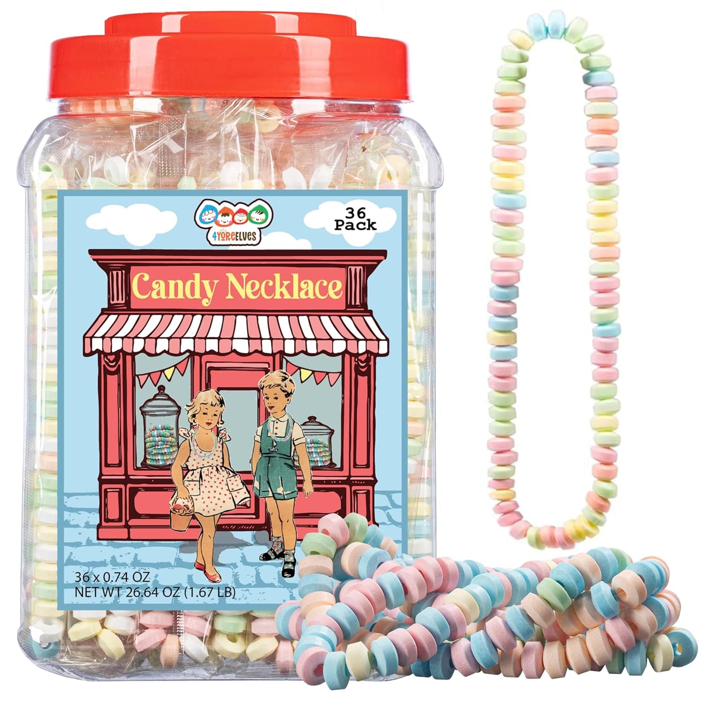 4YoreElves Individually Wrapped Candy Necklaces