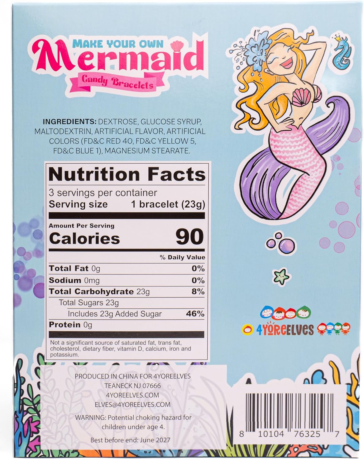 12 Mermaid Candy Bracelet Kits, String Your Own Candy Jewelry: Novelty Mermaid Candy Jewelry DIY Kit, Little Mermaid Party Favors, Box of 12 Individual Packs