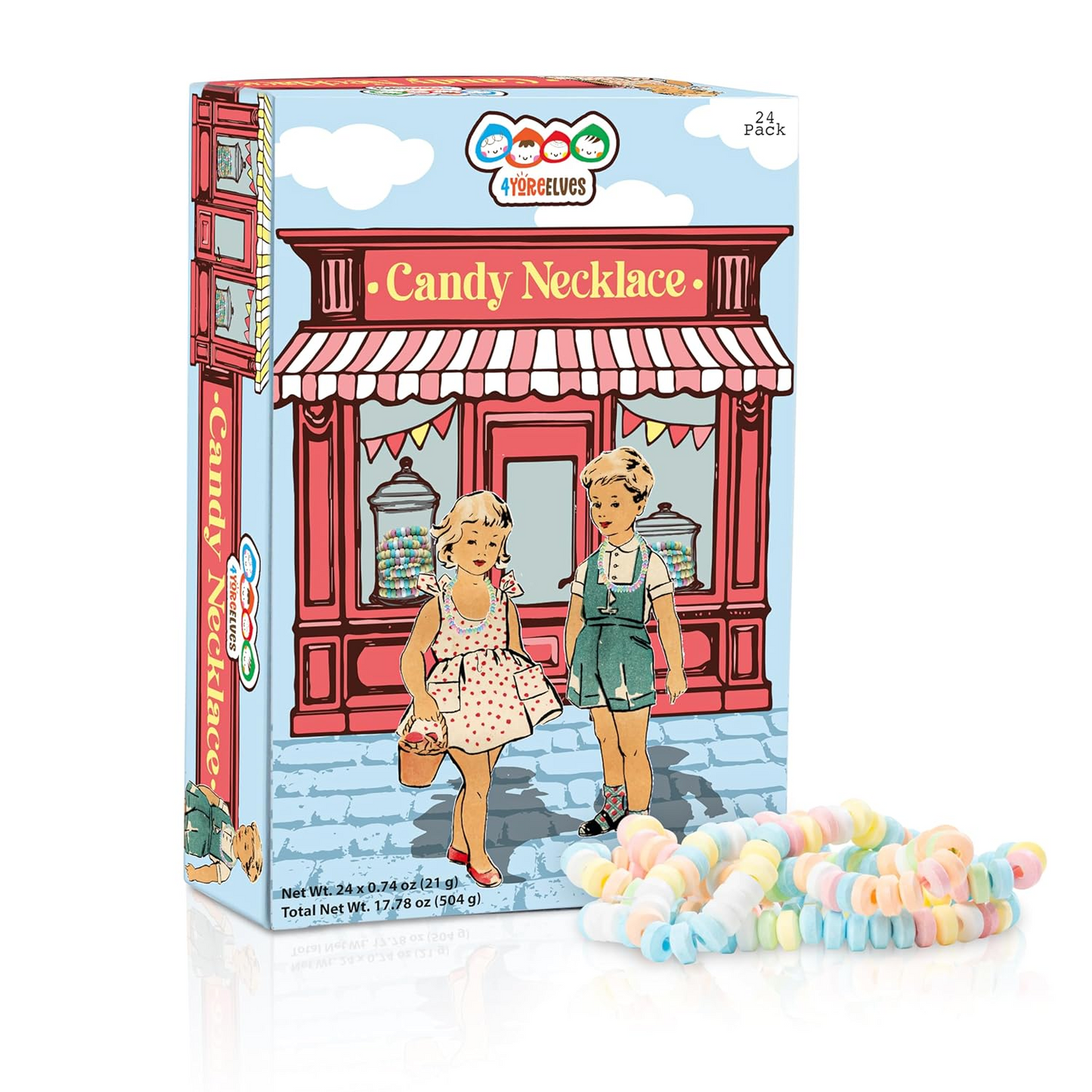 4YoreElves 24 Pack of Candy Necklaces Individually Wrapped