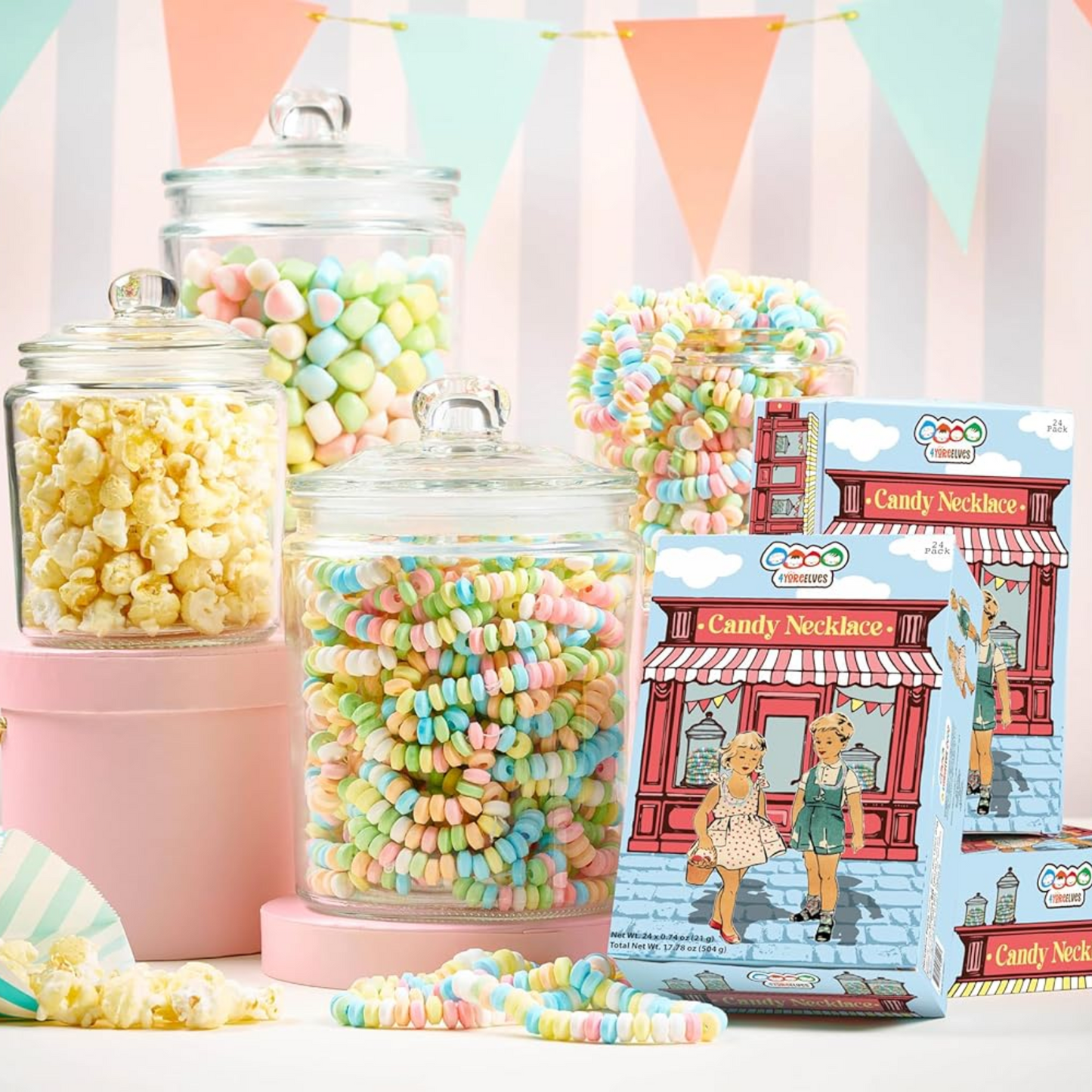 4YoreElves 24 Pack of Candy Necklaces Individually Wrapped