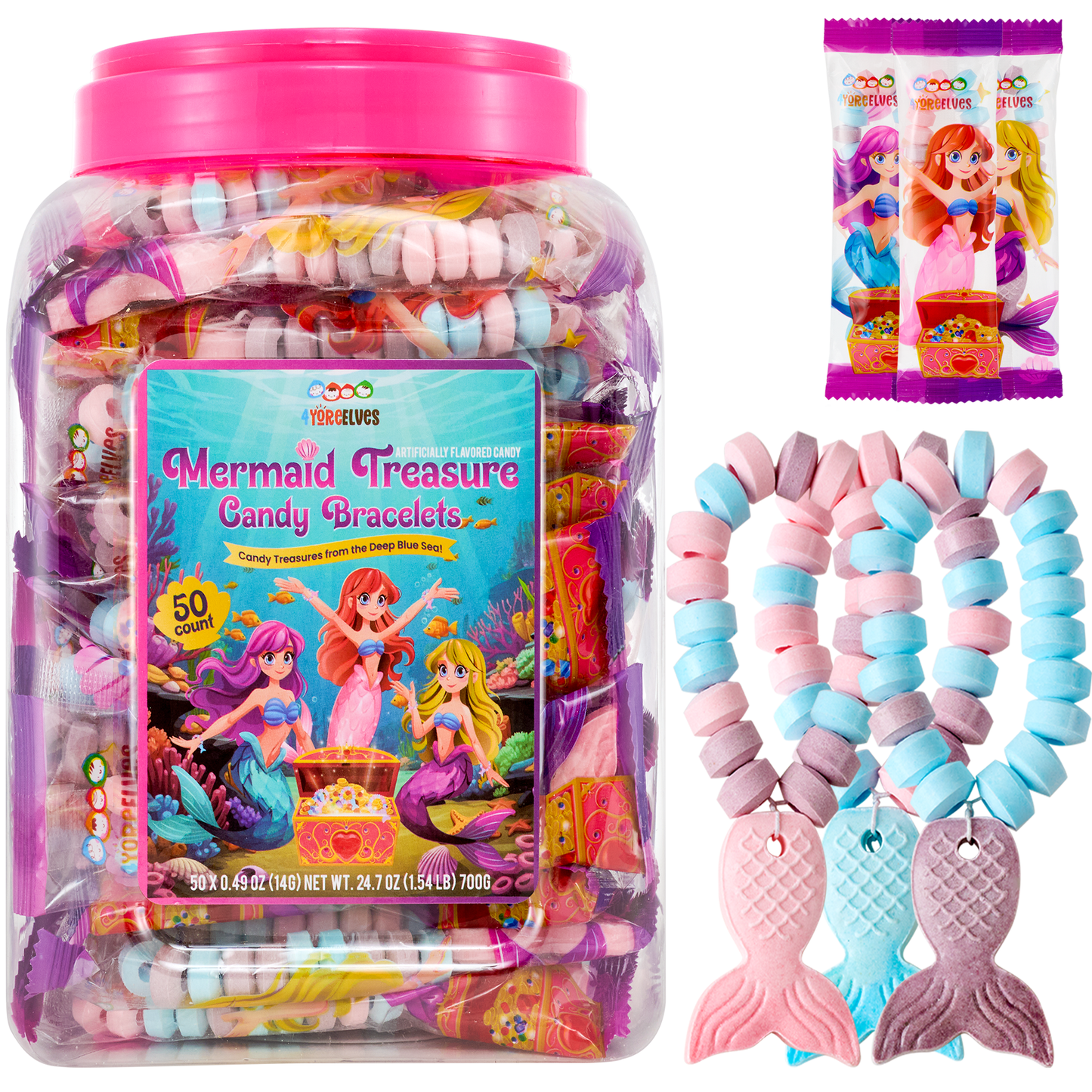 4YoreElves 50 Mermaid Candy Bracelets