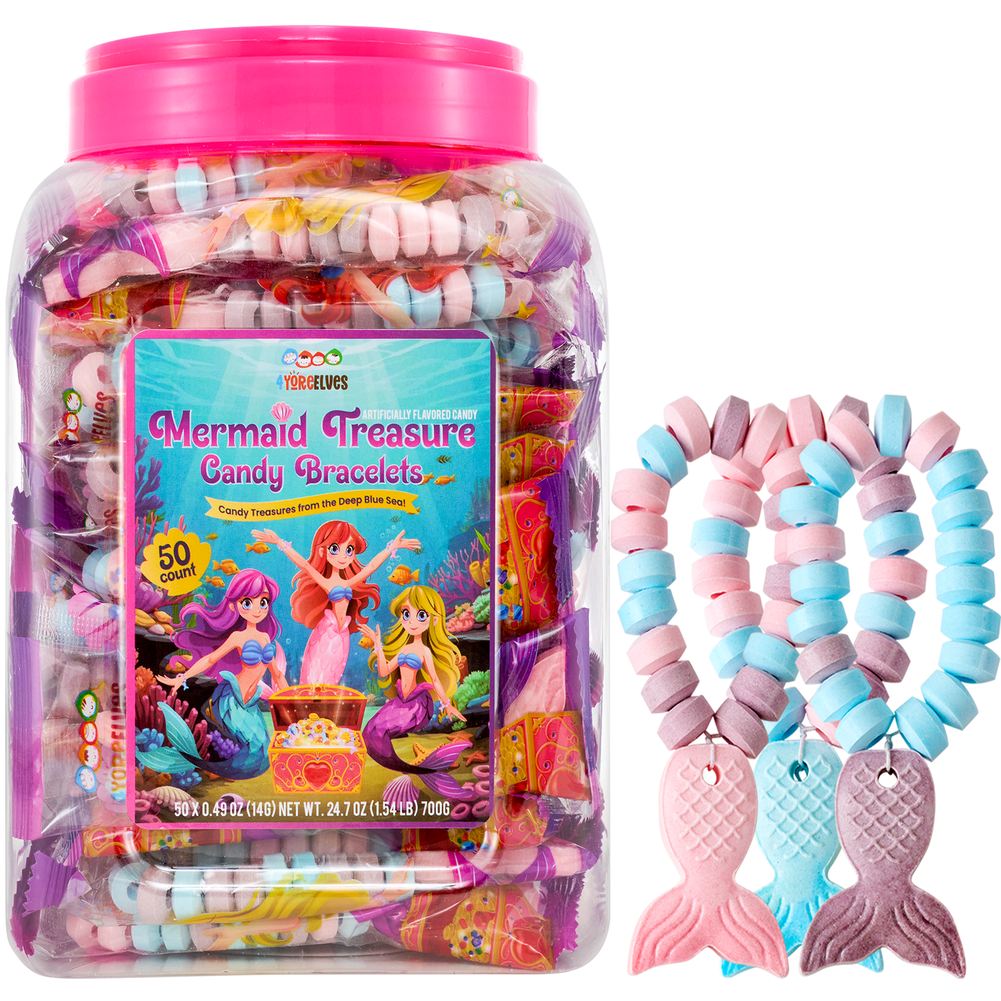 4YoreElves 50 Mermaid Candy Bracelets