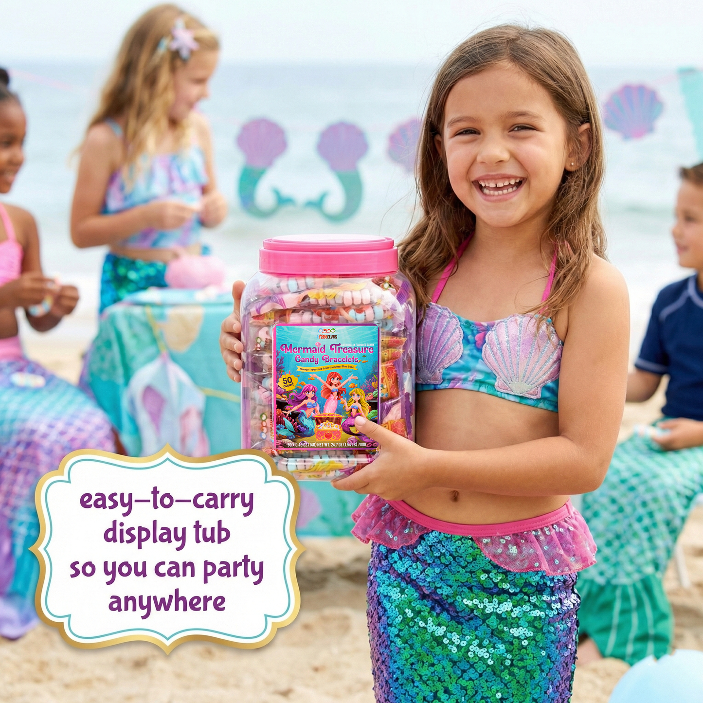 4YoreElves 50 Mermaid Candy Bracelets