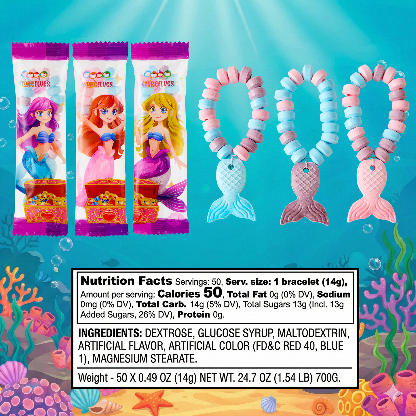 4YoreElves 50 Mermaid Candy Bracelets