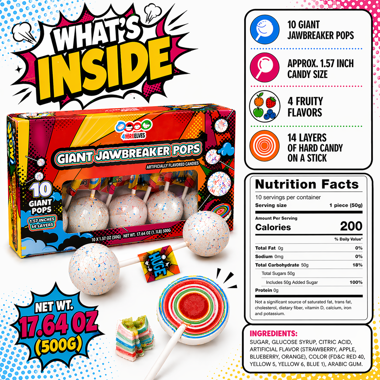 10 Large Jawbreakers On a Stick