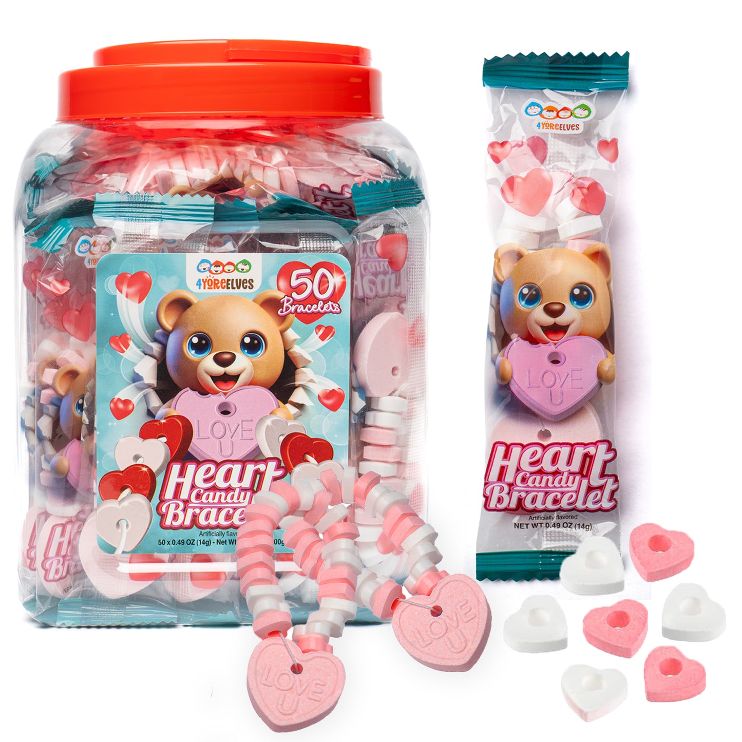 4YoreElves 50 Heart Candy Bracelets